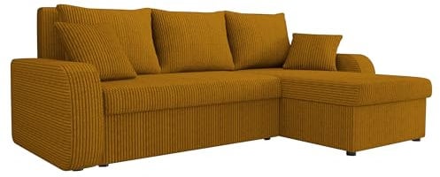 Mirjan24 Ecksofa Kristofer Cord, Design Eckcouch, Couch mit Schlaffunktion, Zwei Bettkasten, Wohnlandschaft, Bettfunktion L-Form Sofa, Ottomane universell (Poso 01)