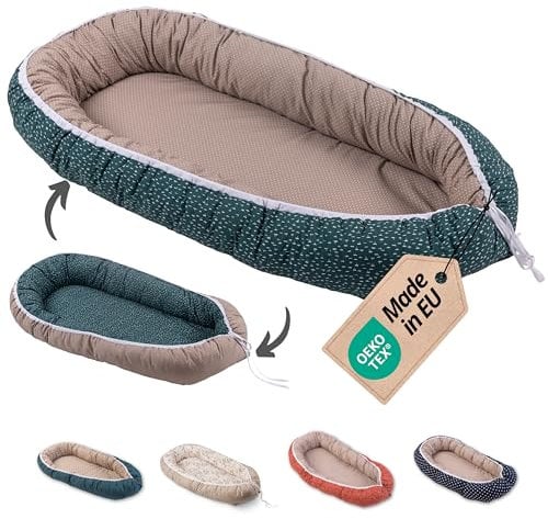 ULLENBOOM Babynest - 100% OEKO-TEX Materialien & Made in EU, Eukalyptus - Babynestchen Neugeborene aus kuscheliger Baumwolle, Ideal als Reisebett & Kuschelnest geeignet