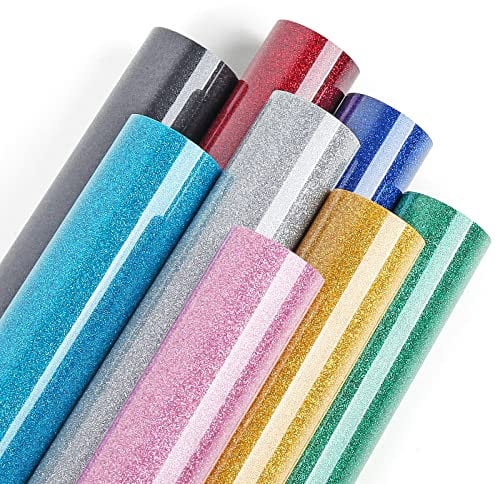 Lya Vinyl Glitter Heat Transfer Vinyl, 8 Pack 12 x 10 Glitter HTV Vinyl for Cricut,Silhouette Cameo, Glitter Iron on Vinyl for Cloth, Hat, Fabric