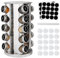 BELLE VOUS Tourniquet A Epices avec 20 Bocaux en Verre, Couvercles, Stylos & Étiquettes - Rangement Epices Cuisine en Inox - Porte Epices Cuisine pour Armoire ou Plan de Travail - Rotation 360°