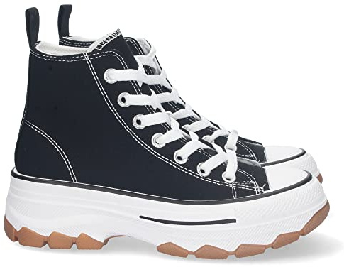 Zapatilla Abotinada de Plataforma para Mujer, Comoda, Estilo Bamba, Material de Lona, y Cierre de Cordones