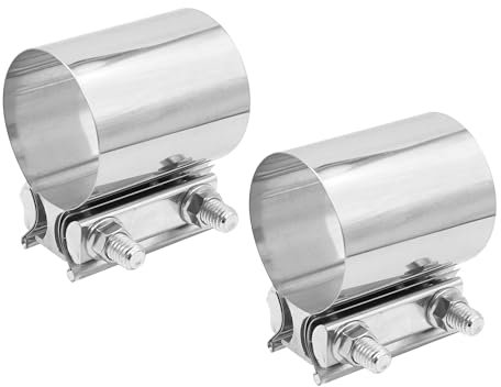 aleawol 2pcs 2.5in Exhaust Clamps, Lap Joint Exhaust Band Clamp, Car Exhaust Pipe Clamps Stainless Steel Exhaust Clamps for Exhaust Pipes Muffler Ends and Exhaust System Connection