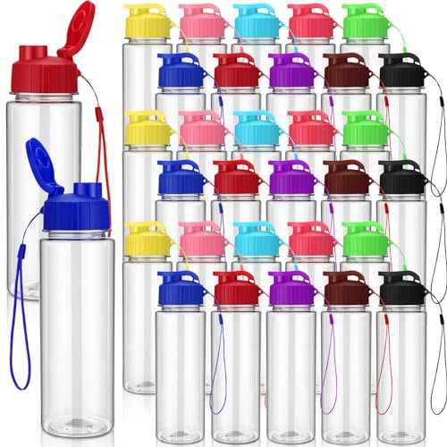 Maxcheck 30 Pieces 17 oz Plastic Water Bottle Bulk with Handle Strap Lightweight Leakproof Drink Flip Top Bottles for Adults Fitness Gym (Multicolored)