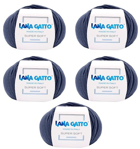 Strickgarn 100% Reine Merino-Schurwolle Extra-Fine, line Super Soft von Lana Gatto Made in Italy, hochwertiges Garn zum Häkeln und Handstricken, 250g 625 Meter, (Blau - 13856, 5)