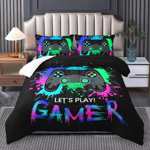 Tuzaovy Video Game Comforter Set for Twin Size Boys - Gaming Bedding with Gamer Quilt