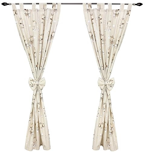 TupTam Kinderzimmer Vorhänge Baby Gardinen mit Schleifen 2er Set, Farbe: Giraffe/Beige, Größe: ca. 155x95 cm