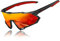 KINGSEVEN Radsportbrillen Polarisierte Sonnenbrille Herren MTB Fahrradbrille Radbrille Sportbrille mit UV400-Schutz zum Autofahren Radfahren (Black Frame Red Temple-Red Lens)