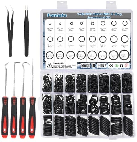 Fomiata 1200-teiliges O-Ring-Set, 24 Größen, Gummi-O-Ring-Set, Dichtungsscheibe mit 4 Haken und 2 Pinzetten,O-Ring Seals Made of NBR for Sanitary, Syphon, Sodastream and Cistern (1200)