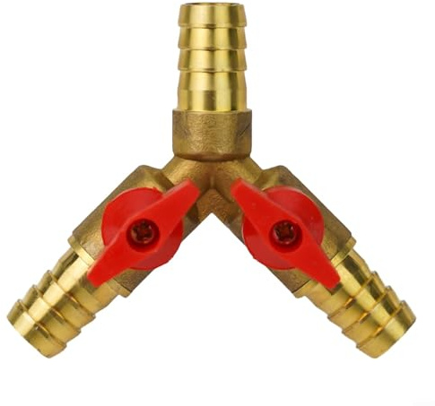 3-Wege-Kugelhahn-Abschaltung aus Messing für Kraftstoff, Luft, Wasser, Gas, 12 mm Schlauch, Y-Anschluss