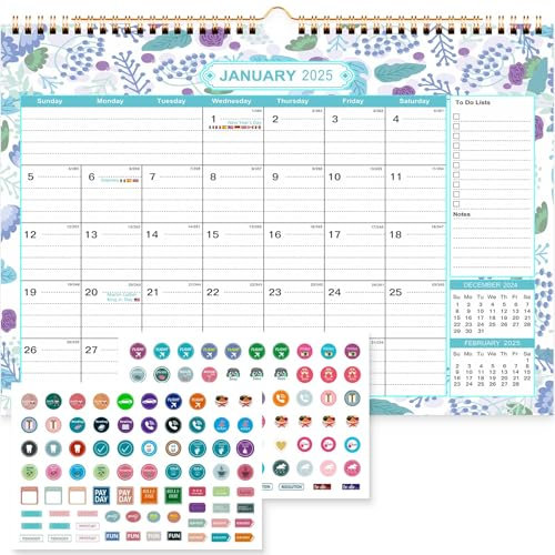 Benjia Kalender Wandkalender 2025-2026 Schuljahr A4, Jan 2025 bis Juli 2026 (18 Monate), Großer Blumen Tischkalender Monatskalender mit Ferienübersicht Schutzhülle Planer-Aufklebern