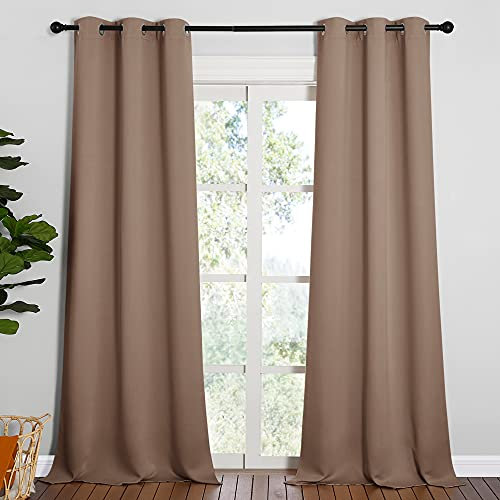 NICETOWN Lichtreduzierende Ösenvorhänge, gewebt, strukturiert, weich, für Wohnzimmer, Fenster, Vorhänge (2 Paneele, B 42 x L 95 cm, Cappuccino)