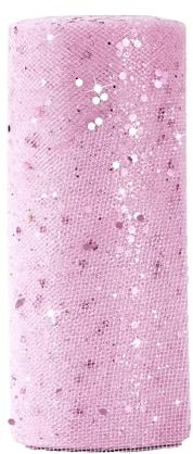 Tüll Stoff 15cm x 22m Glitzer Tüll Dekostoff mit kleine Pailletten Tüllband für Bankett Deko Handwerk Hochzeit Weihnachten Party Deko (Rosa)