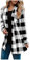 Cardigan Femme Long Chaude Gilet a Carreaux Coton Veste Chic et Elegant Blouson Automne Hiver Manteau