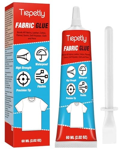 Tiepetly 60ml Fabric Glue Strong Waterproof Clear for Clothes, Upholstery, Textile