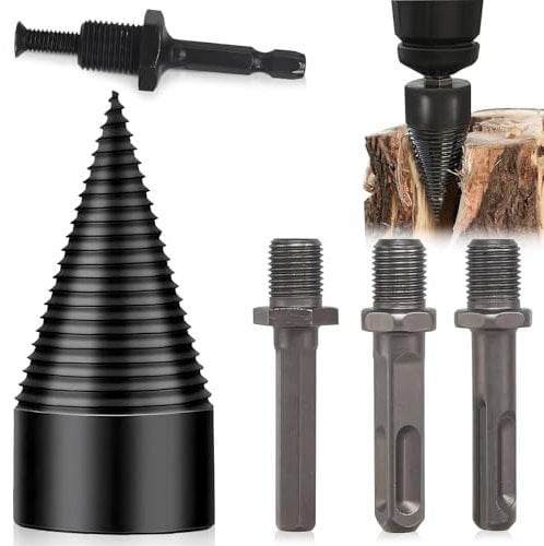 Holzspalter Bohrer, 50mm Kegelspalter Holz Spalten mit 4 Bohrgriffe Brennholzbohrer Stahl Kegelbohrer Stufenbohrer Wood Splitter Brennholz Spalter Bohrer für Haushalt Bohrmaschine