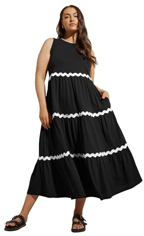 Yours Curve Contrast Swirl Tiered Maxi Dress - Women's - Plus Size Curve Black