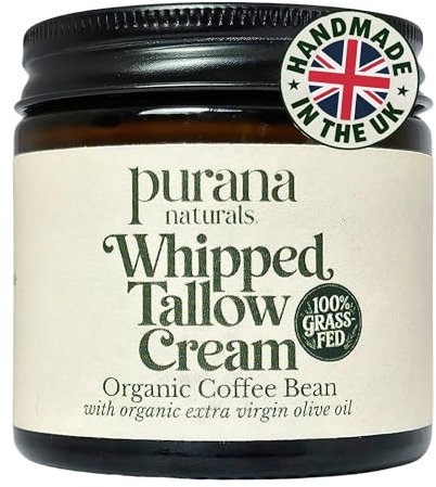Whipped Tallow Cream - Grass-Fed, Halal Beef Tallow Skincare with Organic Olive Oil - Seed Oil Free, Face Cream & Body Moisturiser for Dry Skin & Eczema Relief (60ml, Organic Coffee Bean)
