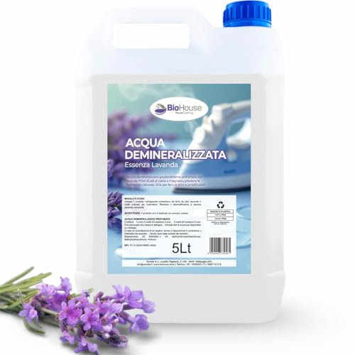 Guestcare Acqua Demineralizzata 5 Litri Ferro da Stiro, Batterie e Umidificatori, Priva di Sali Minerali, Calcio e Magnesio, Previene la Formazione Calcaree (Lavanda)