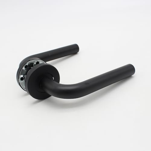 Erfu Ensemble de Poignées avec Rosace pour Portes – Design Élégant et Simple | Acier Inoxydable Antirouille | Idéal Maison & Bureau (Ronde, Noir)
