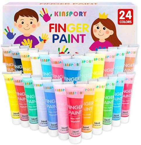 KINSPORY Peintures à doigts 24 × 36 ml – Peintures lavables pour enfants