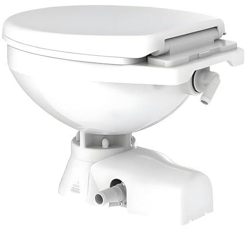 Hlixzoy Electric Toilet, 12V Silent Flush Horizontal Marine Toilet, Freshwater Ceramic Basin Integrated Self-Priming Toilet, Suitable for Yachts, Rvs, Campers, Compact Boats