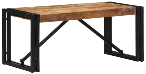 QUAHEAS Couchtisch 80x40x35 cm, Raues Massivholz Mango, Pulverbeschichtetes Eisen, Rechteckiger Wohnzimmertisch für Zuhause, Stabile Ablagefläche