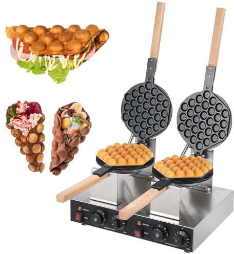 Machine à Gaufres à Bulles 1400W/2800W,Gaufrier à Gaufres à Oeuf Maker Commercial électrique Non-bâton,Cuisson Rapide et homogène pour Vos en-Cas et Desserts,Double Head