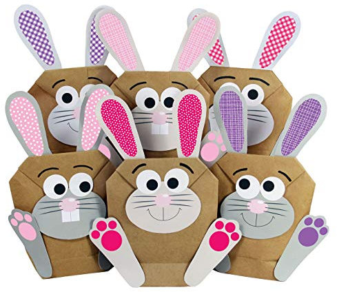 Papierdrachen 12 DIY Osterhasen Tüten - Bunte Geschenktüten zu Ostern zum selber Befüllen - Rosa - zum Verpacken von Geschenken für Kinder und Erwachsene