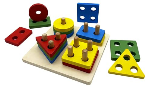 KanCai Holz Sortier und Stapelspielzeug, Farben und Formen Puzzle Stapler Spiel, Geometrische Stacking Montessori Early Educational Spielzeug für 2 3 4 5 6 Jungen und Mädchen