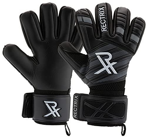 Rectrix 1.0 Torwarthandschuhe (mit Tasche mit Reißverschluss), negativer Schnitt, für Jugendliche und Erwachsene (Schwarz, 9)