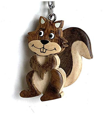 JA Horse handgemachte hölzerne Schlüsselanhänger Anhänger Dekor Garten Tier Schnecke Schmetterling Pilz (61 Eichhörnchen)