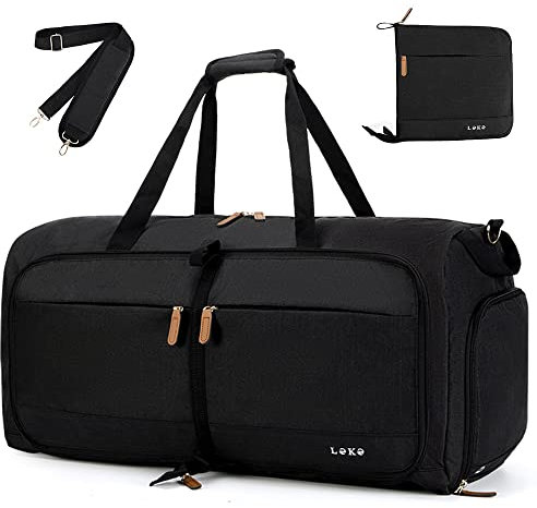 Lekesky Reisetasche Damen 60L Faltbare Reisetasche Weekender Sporttasche mit Schuhfach, wasserdichte Handgepäck Tasche/Sporttasche/Krankenhaustasche (Schwarz)