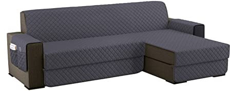 sevi's Sofabezug L Form 250cm Wasserdicht, Sofa überzug Ecksofa Reversibel Kratzfest Fleckenresistent - Sofa Cover für Katzen und Hunden - Dunkelgrau