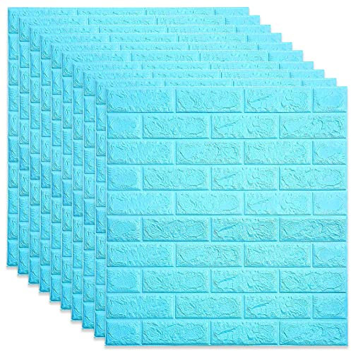 Ownant 3D Wandpaneele Selbstklebend Tapete Steinoptik Ziegel Tapete Wandaufkleber Wasserdicht für Schlafzimmer Wohnzimmer Badezimmer Küche (Minzblau 10 Stück)