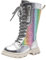 rismart Ginocchio Altezza Stivali Ragazze Shiny Laterale Zip Allacciati Alti Stivali da equitazione Argento, 27 EU