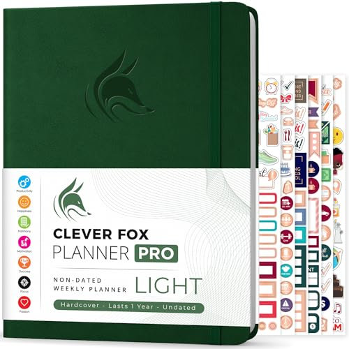 Clever Fox Planner Pro Light – Wochen- und Monatsplaner zur Steigerung der Produktivität, Zeitmanagement und Erreichen Ihrer Ziele, 21,6 x 27,9 cm, Waldgrün