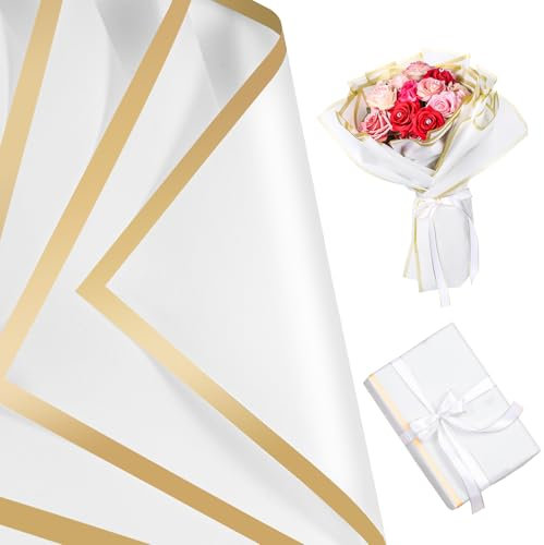 woric 25 Blatt Blumen Papier, Blumenstrauß Papier Geschenkpapier Weiß Blumenpapier Wasserdicht für Geschenkverpackung Kunst Handwerk Blumen Hochzeit Abschluss Verpackung (58x58cm)