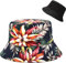 Malaxlx Damen Blume Schwarz Muster Fischerhut Bucket Hat Anglerhut Sonnenhut Reversibel Fischerhüte Sommerhut Faltbarer Strandhut Draussenhut