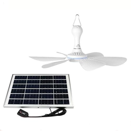 Snaweo Solar Powered Ceiling Fan for Outdoor, 5/6/10w Solar Panel Powered Small Hanging Fan, 6 ABS Plug-in Fan Blades, with Hook for 5-10 Square Metres(White)(6v10w)