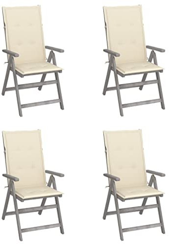 HEFZGDB Hochlehner Verstellbar 4 STK. mit Auflagen Massivholz Akazie Balkonstuhl Loungesessel Sonnenliege Geeignet für den Pool, die Terrasse und die Veranda.