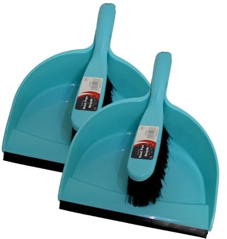 KMJ Blue Dustpan and Brush Sets 2 Pack, Portable Cleaning Brush and Dustpan-Durable Soft Bristles & Easy Sweep with Rubber Blade- Lightweight Broom and Dustpan Set-Compact Storage Brush and Pan Set