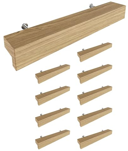 Sossai Holz Möbelgriffe aus Eiche | GAH01 | Lochabstand 96mm, Länge 156mm, 10 Stück