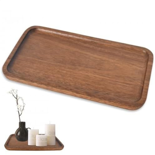 Cleminsta Plateau Bois Rectangulaire, Plateaux pour Articles de Toilette, Soucoupes Bois de Rangement, Plateau de Service en Bois d'Acacia, Petit Plateau Décoratif, pour Nourriture, Bijoux