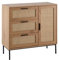 FineBuy Möbel zum Wohlfühlen Kommode in Eiche Dekor 80 cm Sideboard mit 3 Schubladen & 1 Tür aus Wiener Rattan Geflecht Design Highboard - Schubladenkommode