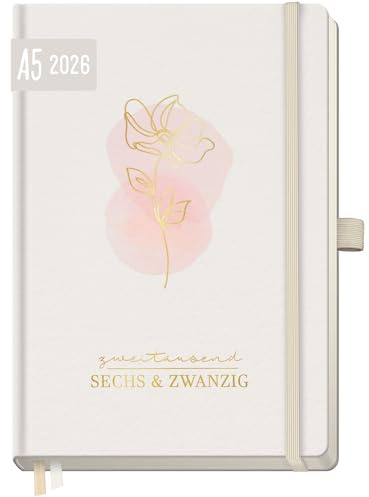 Häfft® Wochen-Notiz-Kalender 2026 A5 Soft Flower Buchkalender, Planer Notiz-Timer, Terminplaner, Wochenkalender, Organizer, Terminkalender mit Einstecktasche - nachhaltig & klimafreundlich