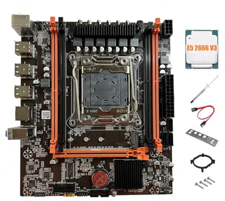 Junterone Scheda Madre X99E + CPU E5 2666 V3 + Grasso Termico + Scheda LAN Gigabit PCIEX16 NVMe + Supporto per 4XDDR4 RAM ECC + Scheda Madre per Desktop