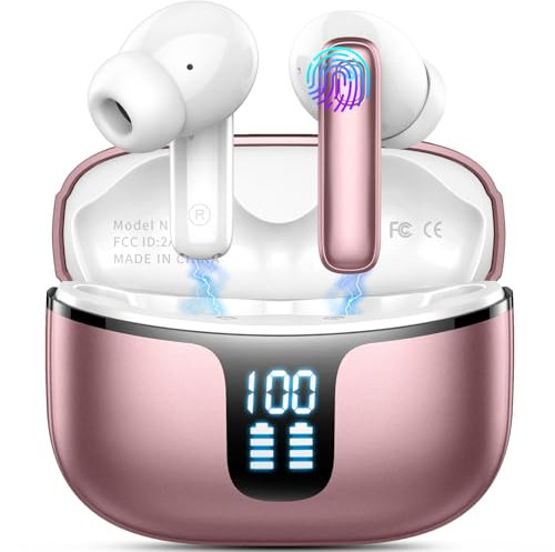 Motost Auriculares Bluetooth, 2025 Auriculares Bluetooth con 4 ENC Mics Estéreo HiFi, Auriculares Inalámbricos In-Ear Cancelación Ruido, Auriculares Deportes IP7 Impermeables Gold