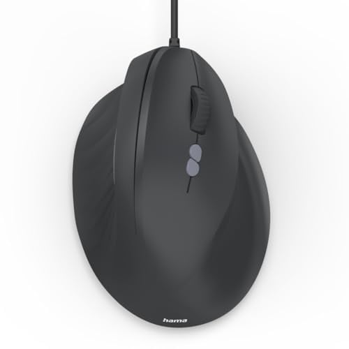 Hama vertikale Maus (optische Maus ohne Klickgeräusch, 7 Tasten, ergonomisch für Rechtshänder, 1000/1400/1800 DPI, 1,8m Kabel, ideal als Computermaus, Laptopmaus) schwarz
