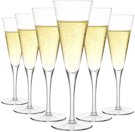 Champagne Flutes Set of 6, 142ml Prosecco Glasses, Perfect for Home Weddings Birthdays Parties and Celebrations Elegant Durable Champagne Cups for Events