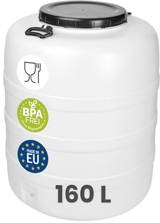 Garronda 160 L Weithalsfass Futtertonne HDPE Gärfass Wasserbehälter GD-0187 | Mit Deckel, für Wasser, Lebensmittel, Lagerung und Fermentierung, als Kunststofffass, Regenfass, Gärbehälter und Vorratsfass